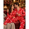 image:imageSWOMOG Couples Matching Pajamas Set Women amp Men Satin Long Sleeve Sleepwear Soft Button Down Pj Set Silk LoungewearRed Christmas Oh Print