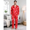 image:imageSWOMOG Couples Matching Pajamas Set Women amp Men Satin Long Sleeve Sleepwear Soft Button Down Pj Set Silk LoungewearRed Christmas Oh Print