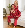 image:imageSWOMOG Couples Pajamas Sets Silk Satin Long Sleeve Sleepwear Button Down Loungewear Pjs Set Classic Pajama SXXLStripes Red