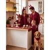 image:imageSWOMOG Family Matching Christmas Pajama Sets UltraSoft PJs Sets Long Sleeve Button Down SleepwearWine Red