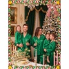 image:imageSWOMOG Family Matching Christmas Pajamas Set Silk Satin Long Sleeve Sleepwear WomenMenKids Button Down Loungewear Pj SetEmerald Green