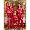 image:imageSWOMOG Family Matching Christmas Pajamas Set Silk Satin Long Sleeve Sleepwear WomenMenKids Button Down Loungewear Pj SetReindeer Snowflake Print