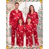 image:imageSWOMOG Family Matching Christmas Pajamas Set Silk Satin Long Sleeve Sleepwear WomenMenKids Button Down Loungewear Pj SetReindeer Snowflake Print