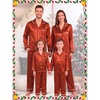 image:imageSWOMOG Family Matching Christmas Pajamas Set Silk Satin Long Sleeve Sleepwear WomenMenKids Button Down Loungewear Pj SetRust Brown