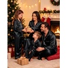 image:imageSWOMOG Family Matching Christmas Pajamas Silk Satin Long Sleeve Button Down 2Pcs Festival Sleepwear for MenWomen amp KidsBlack