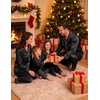 image:imageSWOMOG Family Matching Christmas Pajamas Silk Satin Long Sleeve Button Down 2Pcs Festival Sleepwear for MenWomen amp KidsBlack