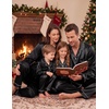 image:imageSWOMOG Family Matching Christmas Pajamas Silk Satin Long Sleeve Button Down 2Pcs Festival Sleepwear for MenWomen amp KidsBlack