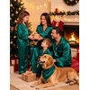 image:imageSWOMOG Family Matching Christmas Pajamas Silk Satin Long Sleeve Button Down 2Pcs Festival Sleepwear for MenWomen amp KidsDeep Green