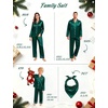 image:imageSWOMOG Family Matching Christmas Pajamas Silk Satin Long Sleeve Button Down 2Pcs Festival Sleepwear for MenWomen amp KidsDeep Green