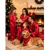 image:imageSWOMOG Family Matching Christmas Pajamas Silk Satin Long Sleeve Button Down 2Pcs Festival Sleepwear for MenWomen amp KidsRed