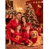 image:imageSWOMOG Family Matching Christmas Pajamas Silk Satin Long Sleeve Button Down 2Pcs Festival Sleepwear for MenWomen amp KidsRed