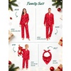 image:imageSWOMOG Family Matching Christmas Pajamas Silk Satin Long Sleeve Button Down 2Pcs Festival Sleepwear for MenWomen amp KidsRed Candy Cane