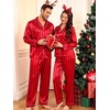 image:imageSWOMOG Family Matching Christmas Pajamas Silk Satin Long Sleeve Button Down 2Pcs Festival Sleepwear for MenWomen amp KidsRed Stripes