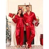 image:imageSWOMOG Family Matching Christmas Pajamas Silk Satin Long Sleeve Button Down 2Pcs Festival Sleepwear for MenWomen amp KidsRed Stripes