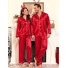 image:imageSWOMOG Family Matching Christmas Pajamas Silk Satin Long Sleeve Button Down 2Pcs Festival Sleepwear for MenWomen amp KidsRed Stripes