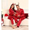 image:imageSWOMOG Family Matching Christmas Pajamas Silk Satin Long Sleeve Button Down 2Pcs Festival Sleepwear for MenWomen amp KidsRed Stripes