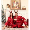 image:imageSWOMOG Family Matching Christmas Pajamas Silk Satin Long Sleeve Button Down 2Pcs Festival Sleepwear for MenWomen amp KidsRed Stripes