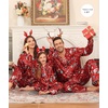 image:imageSWOMOG Family Matching Pajama Set Silky Satin Pajamas Long Sleeve Sleepwear Button Down Loungewear 2 Pcs Pj SetChristmas Pattern Red 130Age for 89Y