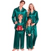 image:imageSWOMOG Family Matching Pajamas Sets Long Sleeve 2 Pcs Silk Satin PJs SetsDeep Green