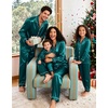 image:imageSWOMOG Family Matching Pajamas Sets Long Sleeve 2 Pcs Silk Satin PJs SetsDeep Green