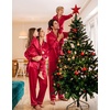 image:imageSWOMOG Family Matching Pajamas Sets Long Sleeve 2 Pcs Silk Satin PJs SetsRed