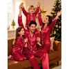 image:imageSWOMOG Family Matching Pajamas Sets Long Sleeve 2 Pcs Silk Satin PJs SetsRed