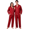 image:imageSWOMOG Family Matching Pajamas Sets Long Sleeve 2 Pcs Silk Satin PJs SetsRed Striped