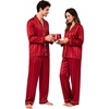 image:imageSWOMOG Family Matching Pajamas Sets Long Sleeve 2 Pcs Silk Satin PJs SetsRed Striped