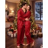 image:imageSWOMOG Family Matching Pajamas Sets Long Sleeve 2 Pcs Silk Satin PJs SetsRed Striped