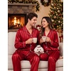 image:imageSWOMOG Family Matching Pajamas Sets Long Sleeve 2 Pcs Silk Satin PJs SetsRed Striped