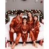 image:imageSWOMOG Family Matching Pajamas Sets Long Sleeve 2 Pcs Silk Satin PJs SetsRust Brown