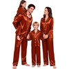 image:imageSWOMOG Family Matching Pajamas Sets Long Sleeve 2 Pcs Silk Satin PJs SetsRust Brown