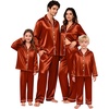 image:imageSWOMOG Family Matching Pajamas Sets Long Sleeve 2 Pcs Silk Satin PJs SetsRust Brown