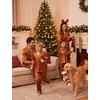 image:imageSWOMOG Matching Family Christmas Pajamas Set Couple Silk Satin Pj Set Button Down WomenMenKids Holiday SleepwearCaramel