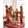image:imageSWOMOG Matching Family Christmas Pajamas Set Couple Silk Satin Pj Set Button Down WomenMenKids Holiday SleepwearCaramel