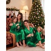 image:imageSWOMOG Matching Family Christmas Pajamas Set Couple Silk Satin Pj Set Button Down WomenMenKids Holiday SleepwearGreen