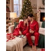 image:imageSWOMOG Matching Family Christmas Pajamas Set Couple Silk Satin Pj Set Button Down WomenMenKids Holiday SleepwearRed Striped
