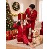 image:imageSWOMOG Matching Family Christmas Pajamas Set Couple Silk Satin Pj Set Button Down WomenMenKids Holiday SleepwearRed Striped