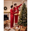 image:imageSWOMOG Matching Family Christmas Pajamas Set Couple Silk Satin Pj Set Button Down WomenMenKids Holiday SleepwearRed Striped