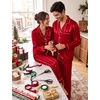 image:imageSWOMOG Matching Family Christmas Pajamas Set Couple Silk Satin Pj Set Button Down WomenMenKids Holiday SleepwearRed Striped