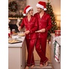 image:imageSWOMOG Matching Family Christmas Pajamas Set Couple Silk Satin Pj Set Button Down WomenMenKids Holiday SleepwearRed Striped