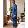 image:imageSWOMOG Mens Pajamas Set 2PC Flannel Long Sleeve Pjs Soft Loungewear Christmas Plaid Sleepwear with PocketsBlackblue Plaid