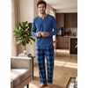 image:imageSWOMOG Mens Pajamas Set 2PC Flannel Long Sleeve Pjs Soft Loungewear Christmas Plaid Sleepwear with PocketsBlackblue Plaid