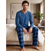 image:imageSWOMOG Mens Pajamas Set 2PC Flannel Long Sleeve Pjs Soft Loungewear Christmas Plaid Sleepwear with PocketsBlackblue Plaid