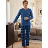 image:imageSWOMOG Mens Pajamas Set 2PC Flannel Long Sleeve Pjs Soft Loungewear Christmas Plaid Sleepwear with PocketsBlackblue Plaid