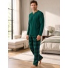 image:imageSWOMOG Mens Pajamas Set 2PC Flannel Long Sleeve Pjs Soft Loungewear Christmas Plaid Sleepwear with PocketsDeep Greyblack Plaid