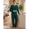 image:imageSWOMOG Mens Pajamas Set 2PC Flannel Long Sleeve Pjs Soft Loungewear Christmas Plaid Sleepwear with PocketsDeep Greyblack Plaid