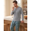 image:imageSWOMOG Mens Pajamas Set 2PC Flannel Long Sleeve Pjs Soft Loungewear Christmas Plaid Sleepwear with PocketsLight Greyblack Plaid
