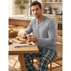 image:imageSWOMOG Mens Pajamas Set 2PC Flannel Long Sleeve Pjs Soft Loungewear Christmas Plaid Sleepwear with PocketsLight Greyblack Plaid