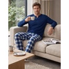 image:imageSWOMOG Mens Pajamas Set 2PC Flannel Long Sleeve Pjs Soft Loungewear Christmas Plaid Sleepwear with PocketsNavy Blue Plaid